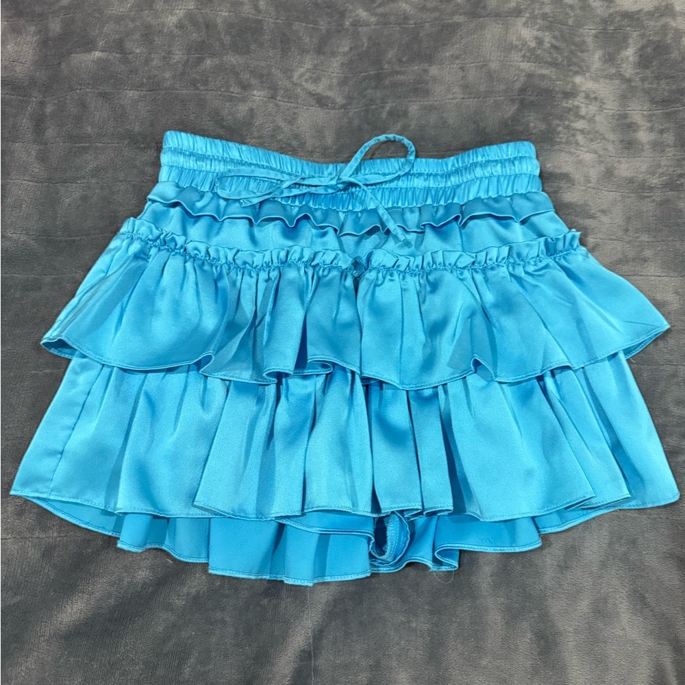 Blue Ruffled Mini Skirt